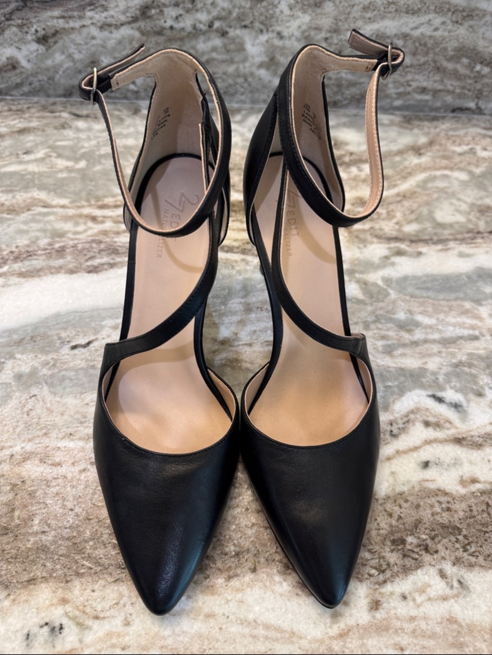 27 Edit Naturilizer Black Pointed Ankle-Strap Pumps with Nude Lining